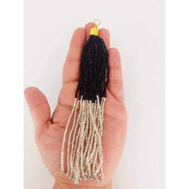Black And Silver Bead Tassels Latkan, Indian Latkans, Beaded Danglers